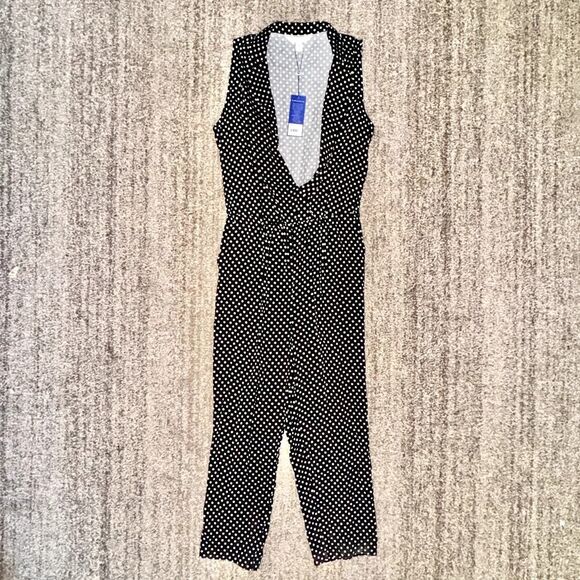 Popsugar Women's Rayon Black Polka Dot Romper Jumpsuit Dress NWT Small - Picture 1 of 8